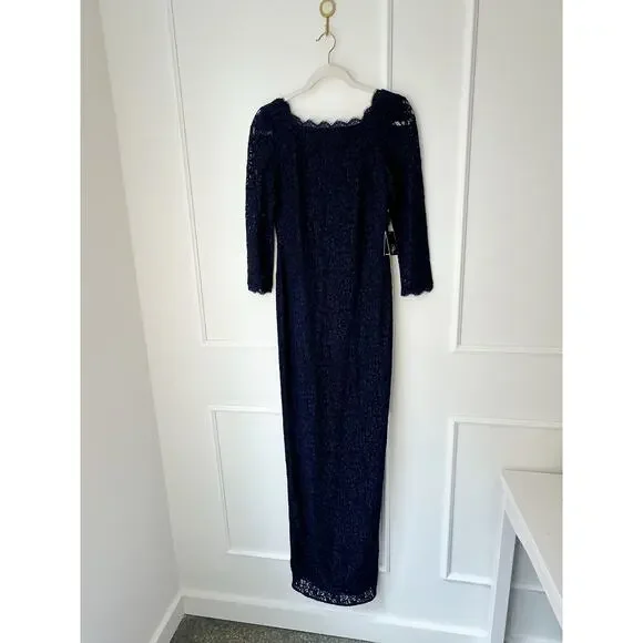 NWT Adriana Papel Long Sleeve Navy blue lace Maxi Dress size 6 - Picture 2 of 12
